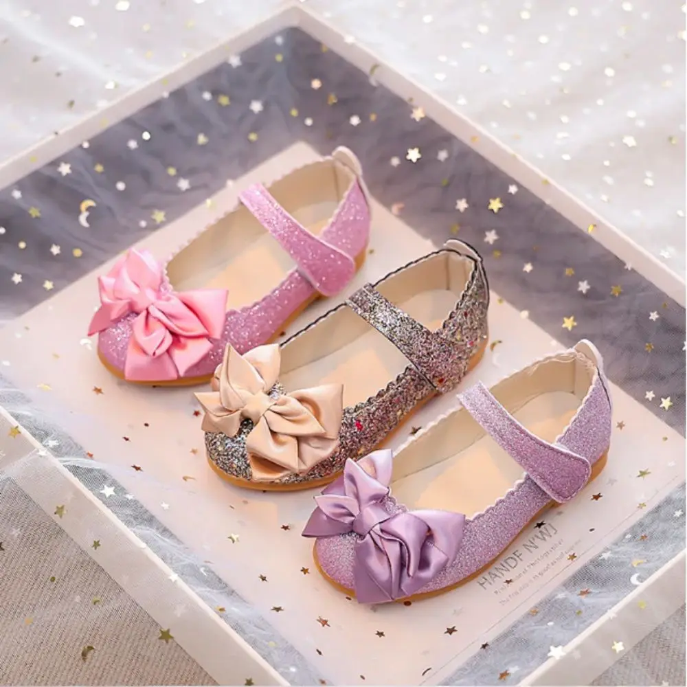 Sweet Glitter Princess Dress Shoes Soft Bottom Non-slip Leather Shoes Breathable Bright Dance Party Shoes Girls