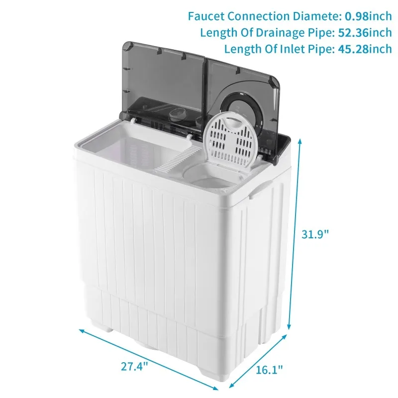 Washing Machine Twin Tub with Built-in Drain PumpSemi-automatic Twin Tube for Apartment  Dorms RVs  Camping and More 6