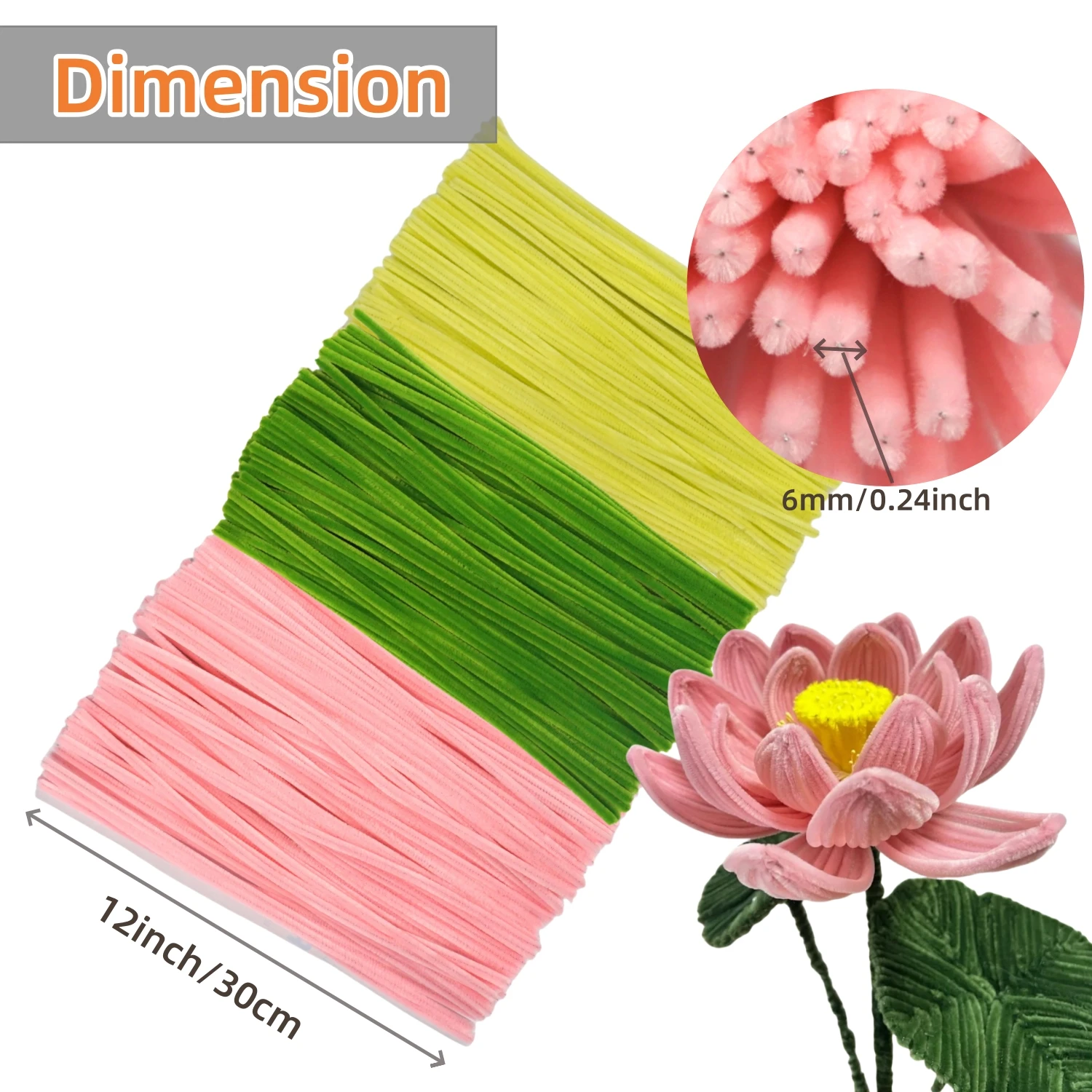 300 Pink Green Yellow Pipe Cleaner With 20 Flower Stem Wire 150 Flower Core 150 Beads, DIY Lotus Handmade Material Bag