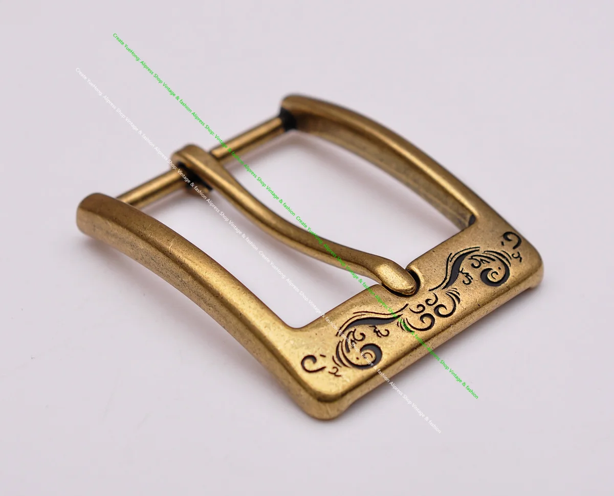 Männer Vintage Messing Blume Gravierte Rechteck Prong Pin Zunge Leathercraft Jeans Leder Gürtel Schnalle Ersatz Innere Größe 40mm – Detail 13