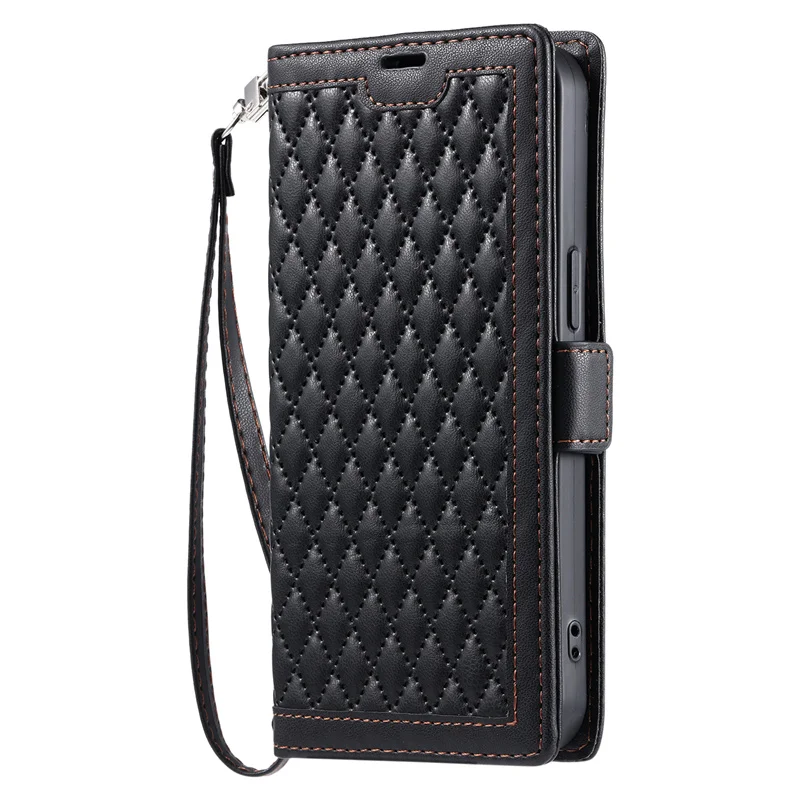 Elegant Grid Strap Leather Wallet Case Cover