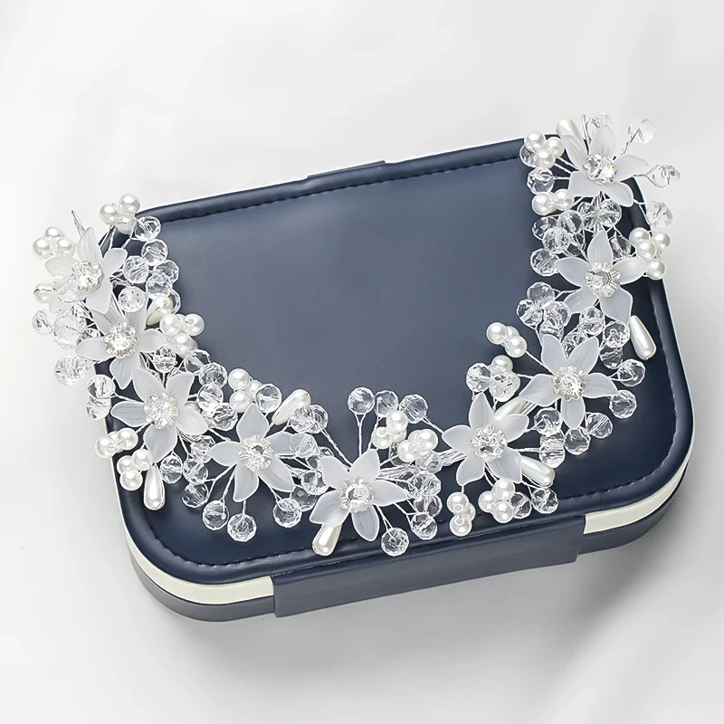 Glass Crystal White Flower Pearls Headbands Wedding Accessories hairbands for Bride Tiara Bridal Hair Jewelry Fashion crown headband bridal hair accessories hair accessories