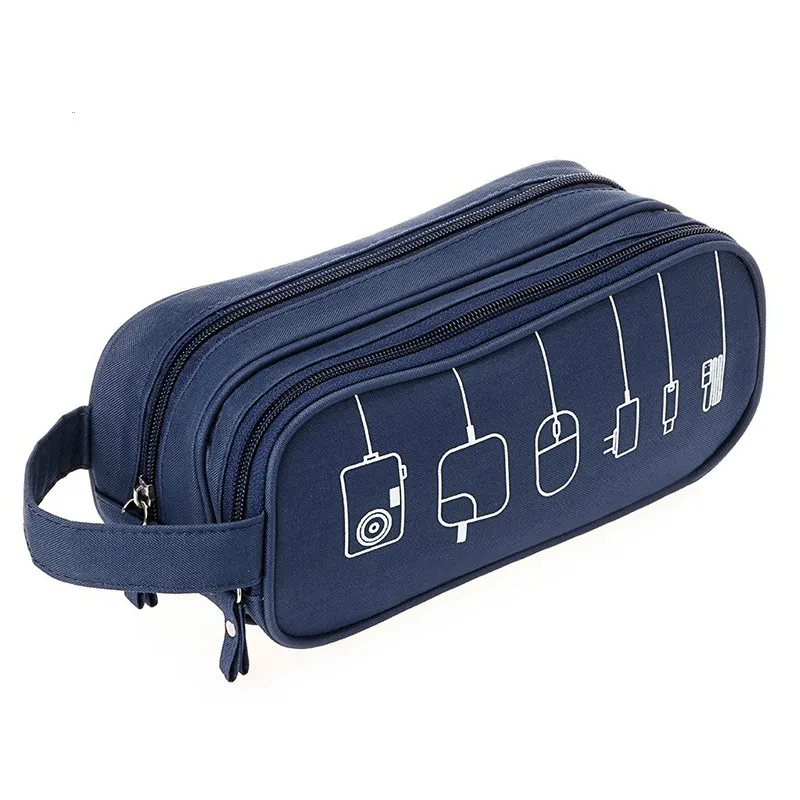 

2 Layer Large Capacity Unisex Small Tool Storage Bag Travel Headset Device USB Cable Storage Box Zipper Box