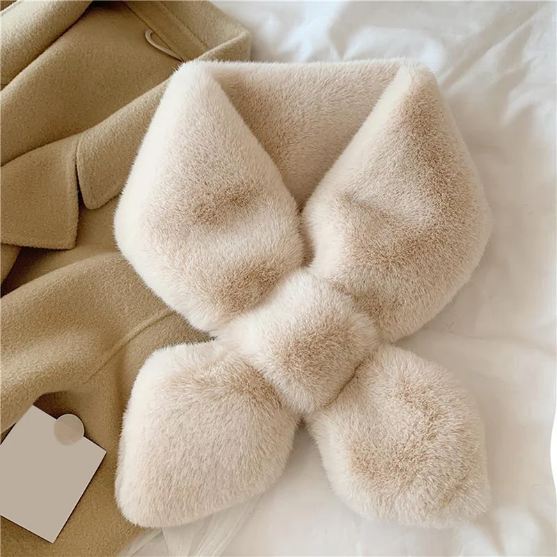 

2023 New Fake Rabbit Fur Collar Scarf Women Keep Warm Thickening Fur Colorful Cross Winter Scarf Autumn Winter Fake Fur