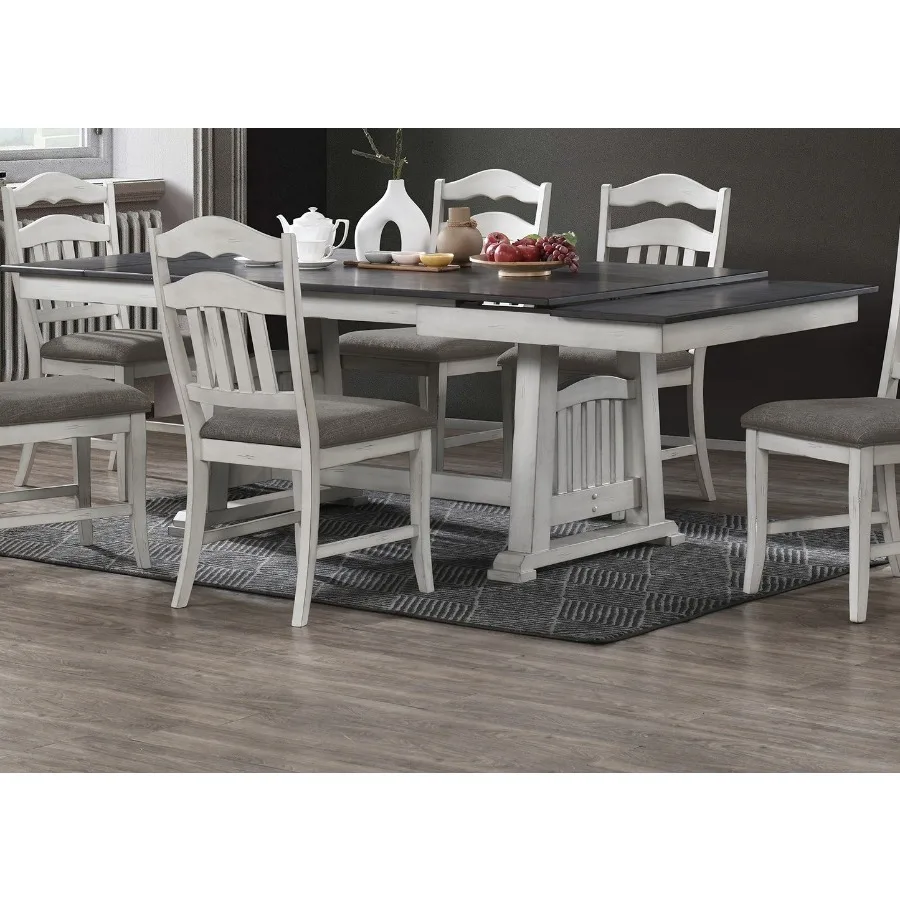 Contemporary 1pc Dining Table w 2x Leaves Antique White And Grey Finish Table Top Kitchen Dining Room