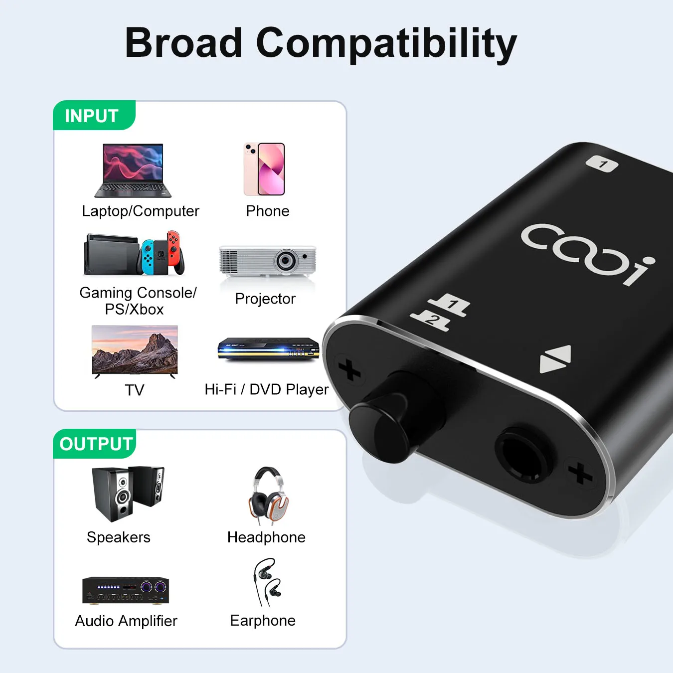 COOIDEA 2  3.5mm ׷  ó   ġ й  2 In 1 Out Ǵ 2 In 1 Out  ̺ 