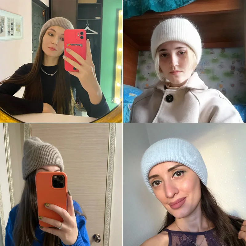 Women's Fashionable Real Rabbit Fur Winter Beanie - Warm and Stylish Solid Hat