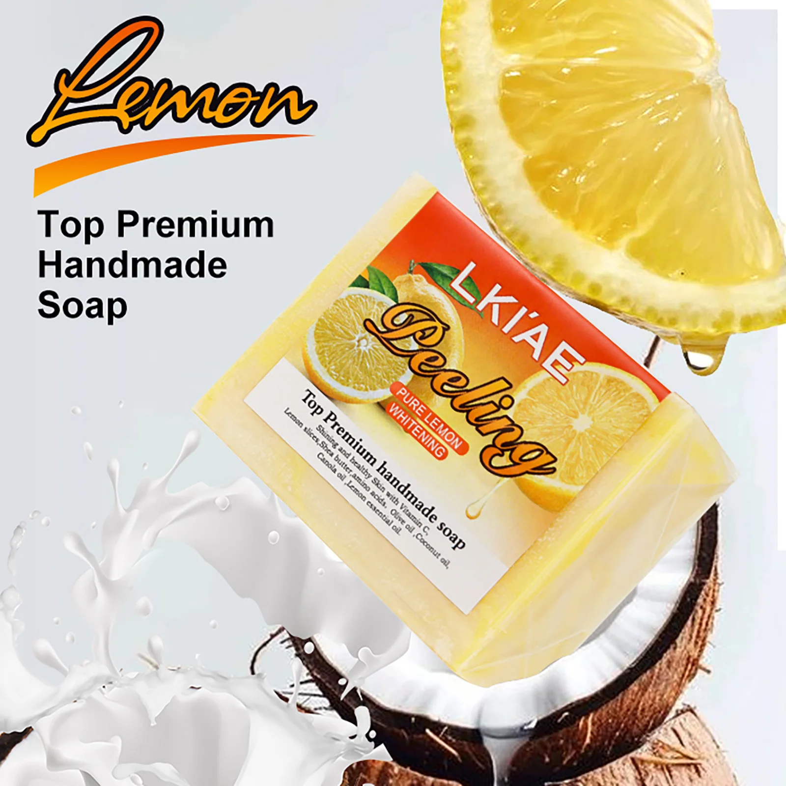 LKIAE Organic Lemon Cold Processed Soap, Brightening, Moisturizing, With Vitamin C, Kojic Acid, Anti Acne and Dark Spots