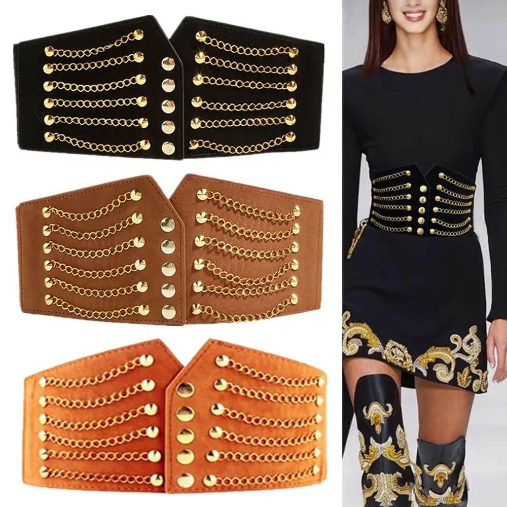 

Sweater Decorative Chain Rivet Waistband New Clothing Supplies Elastic Buckle Wide Waist Belt Elegant Dress Belt Women