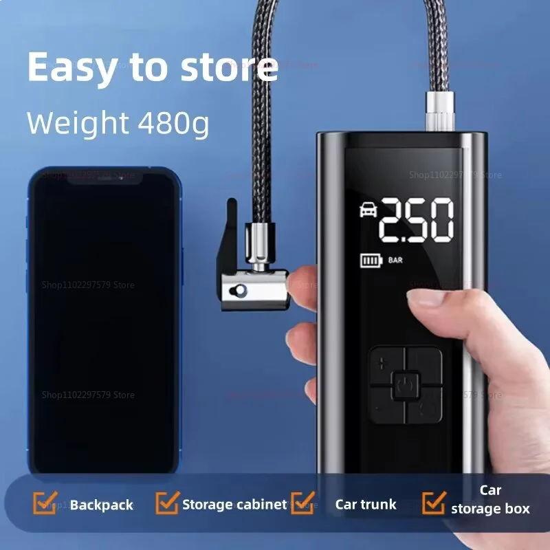 Air Pump LCD Display With LED Light 150PSI 120W Tire Inflator Air Compressor Portable Tire Pressure Gauge Wireless/w