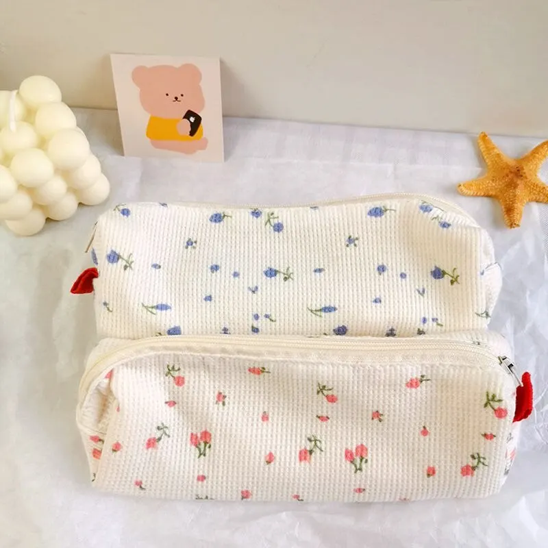 Pencil Case Kawaii Floral Fresh Style Small Flowers Pencil Bag Cute Simple Pen Bag Storage Bags School Supplies Stationery Gift