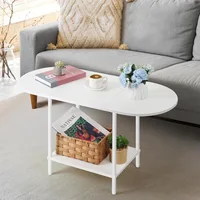 White Coffee Table for Living Room, Small Oval Coffee Table with Storage and Wood Tabletop, Mid Century Round 1