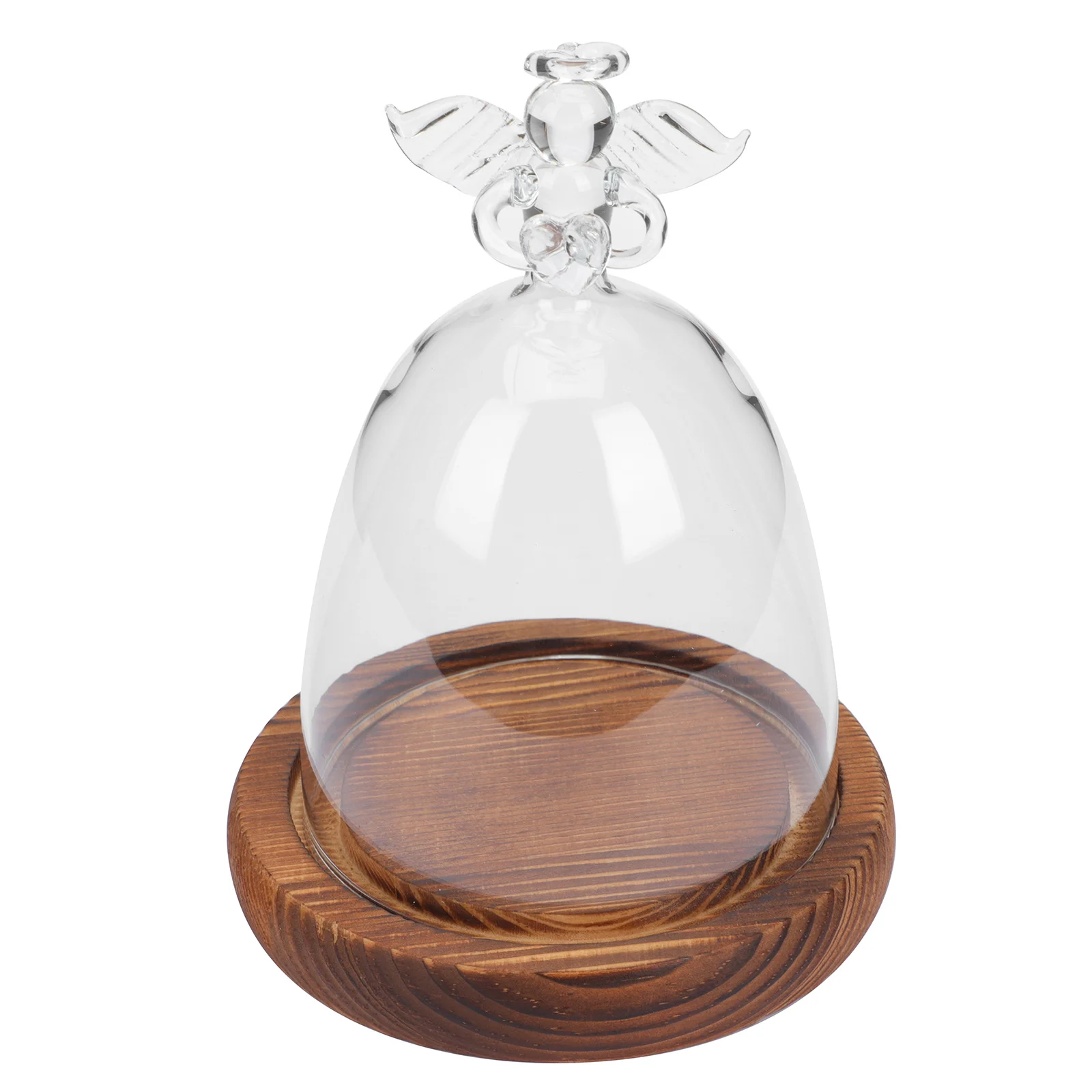 Angel Glass Cover Display Dome Candlestick Holders with Wood Base Mini Eternal Flower Vase Paper Cup Decorative Design 4