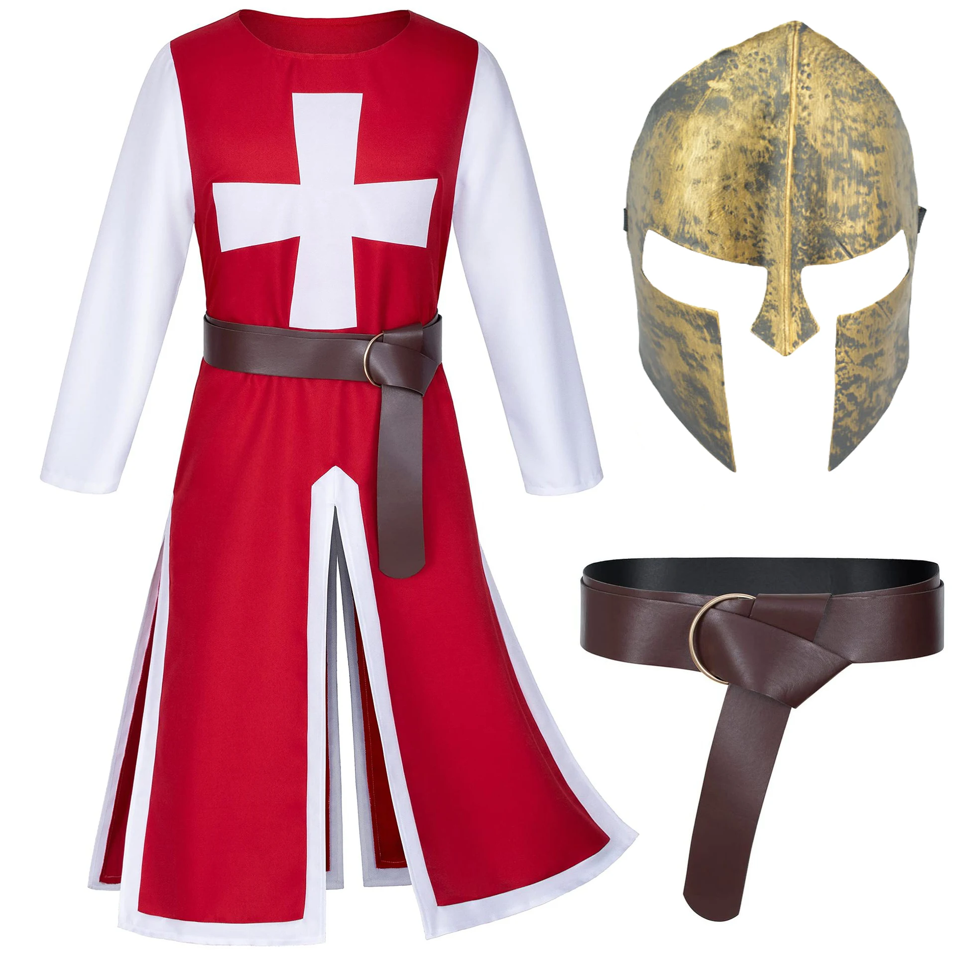 Túnica Medieval De Caballero Cruzado – Disfraz De Guerrero Vikingo Y Templario – Ropa De Cosplay De Poliéster Para Hombre – Ideal Para Halloween, Carnaval Y Fiestas Temáticas – Tallas S A 4XL