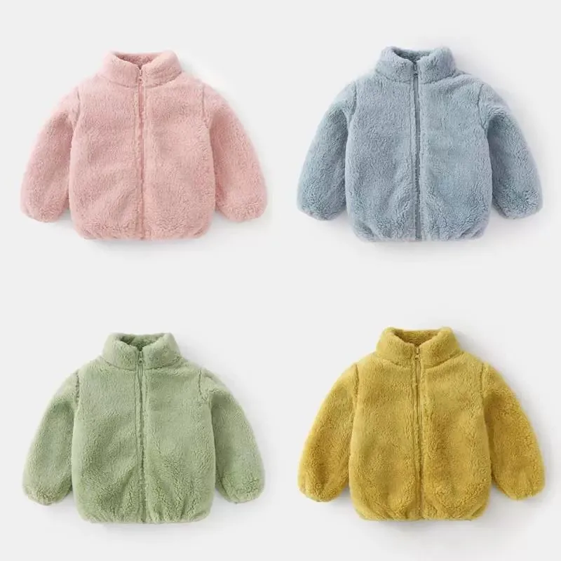 Kids Solid Color Plush Coat 1