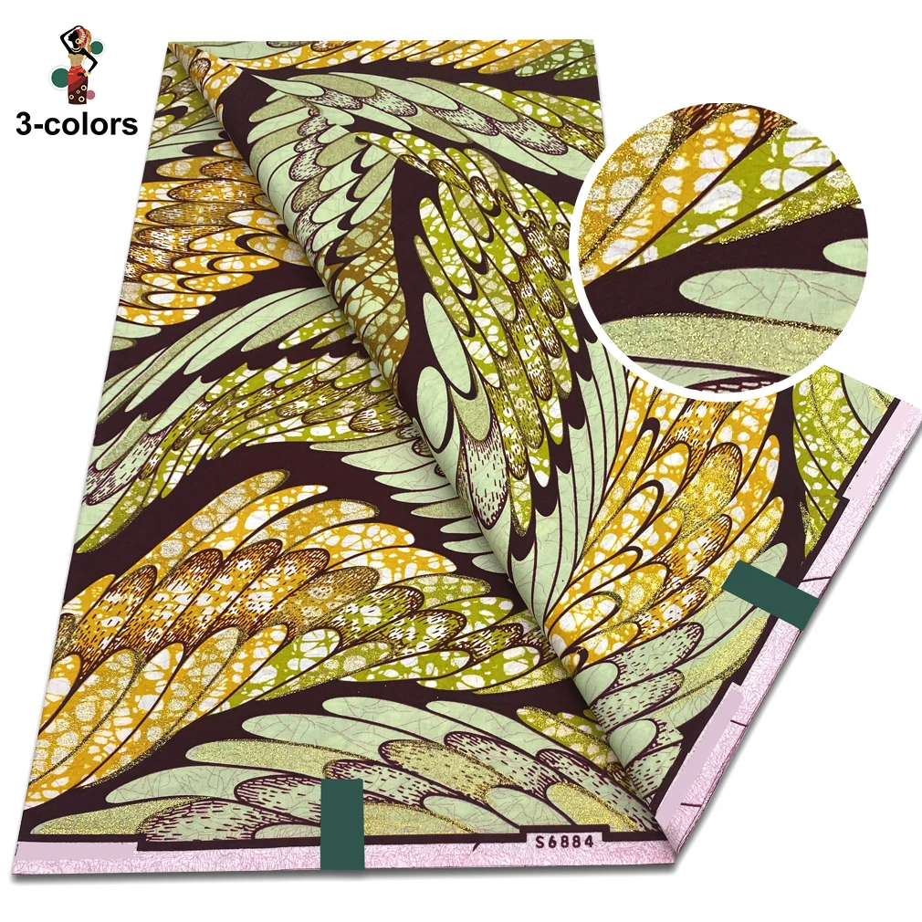 Glitter Golden Wax Fabric African Ankara Print Batik