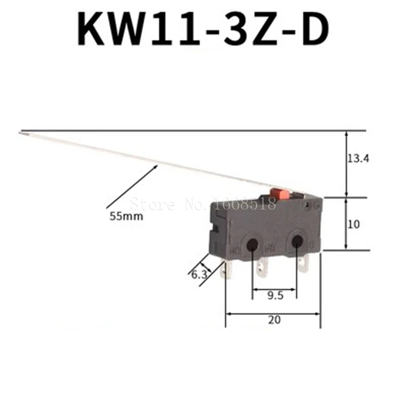 10 PCS Micro Switch 2/3Pin NO/NC 5A 250VAC KW11-3Z Roller Arc lever Snap Action Push