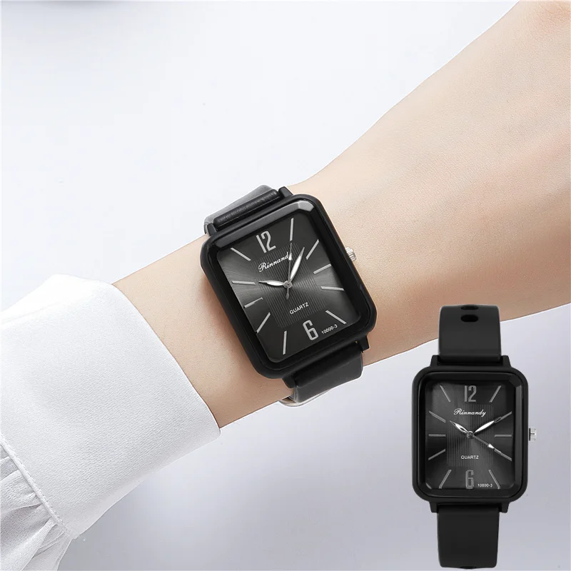 

New Fashion Silicone Women Watches Qualities Rectangle Quartz Wristwatches with Bracelet Simple Black White Female Clock Gift