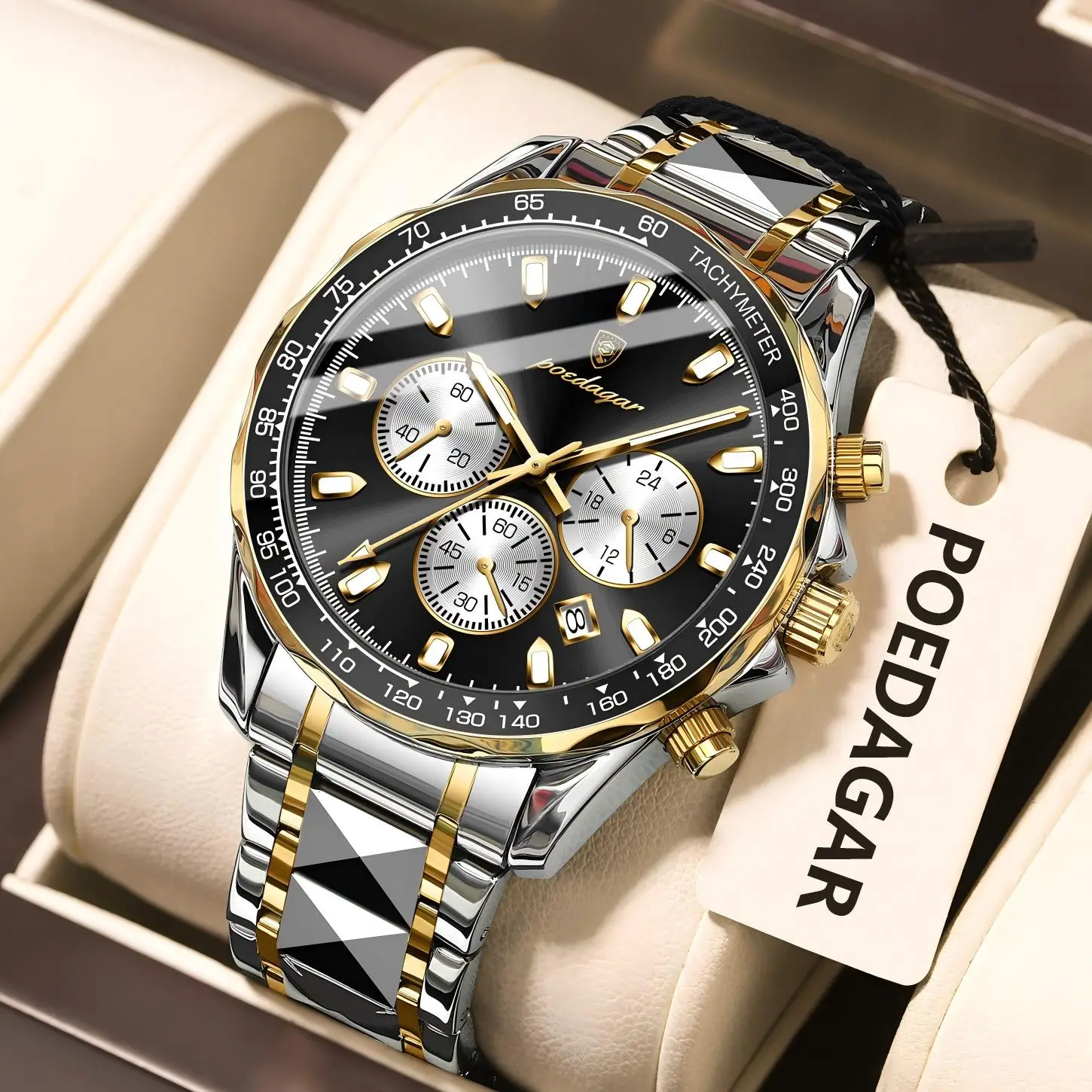 POEDAGAR Top Stylish Men Wristwatch Waterproof Luminous Stainless Steel ...