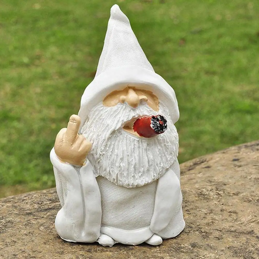 Smoking White White Beard Old Man With Middle Finger Garden Gnomes Statues 1