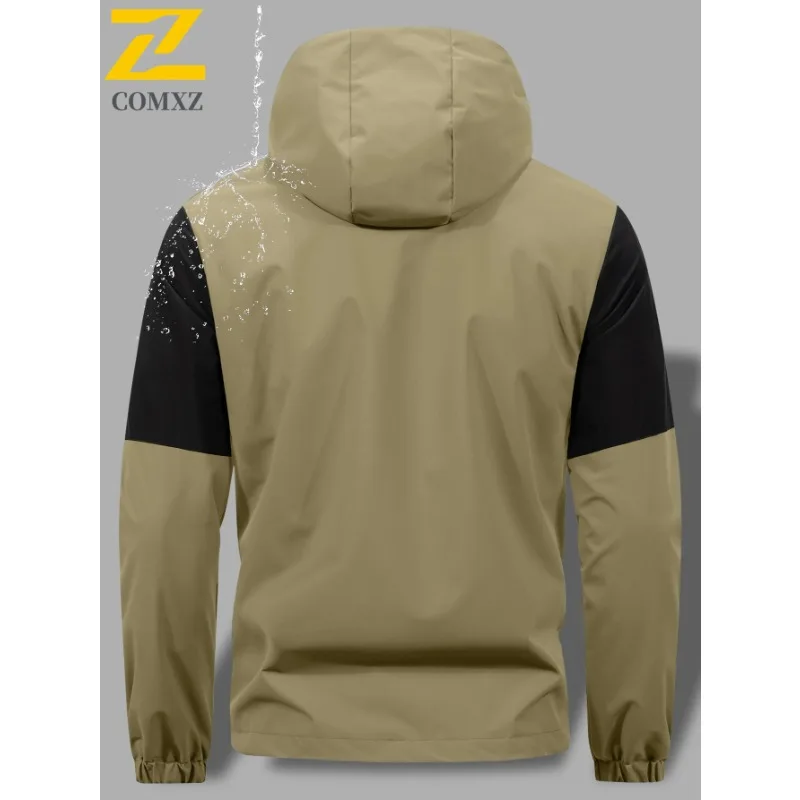 Men's Windproof Waterproof Hooded Jacket Big Pockets High Street Print Outdoor Windbreaker Coat for Hiking Trekking  Streetwear