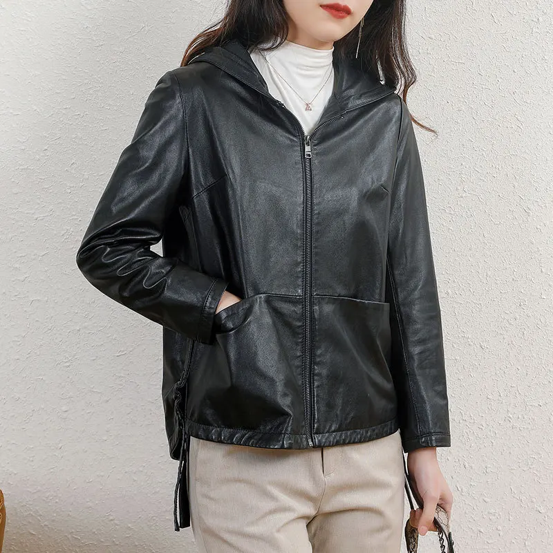 

2024 New Genuine Leather Sheepskin Leather Clothes For Women Full Plant Tanning Mid Length Black Style Casual Versatile