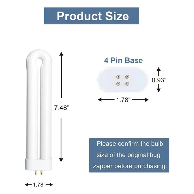 A36T-Bug Zapper 15와트 곤충 유인 램프용 교체 전구, 7.5인치 FUL 15W-BL U자형 전구(15Wht 8팩용)