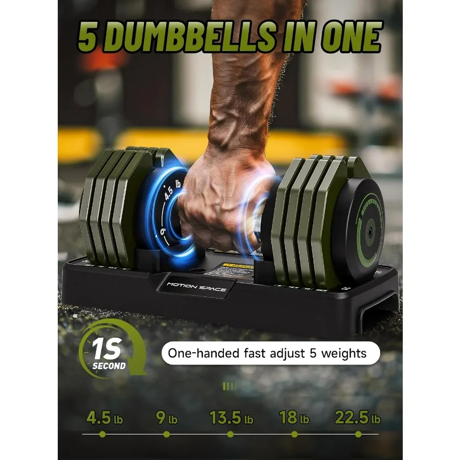 Adjustable Dumbbells Set 22.5LB Pair, 1-Sec Fast Adjustable 5 Weights by Turning Handle, Premium Comfort Non-slip Metal Dumbbell