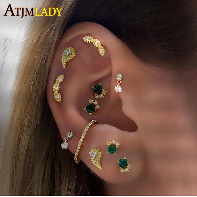 100% 925 Sterling Silver Placcato Oro Mini Piccolo Multi Piercing Stud Sparking Cz Geometrico A Forma Di Stella Orecchino Minimale