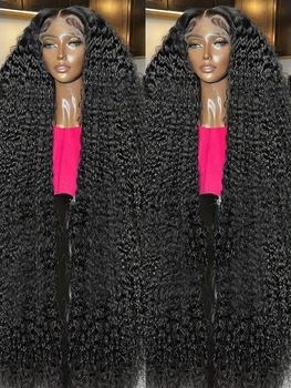 300 High Density 13x4 13x6 HD Curly Lace Front Human Hair Wigs Brazilian 40 50 Inch Deep Wave Frontal Wig Water Wave Human Hair Wigs 7x5 Glueless Wigs Human Hair Ready To Wear And Go Virgin Hair Preplucked 1