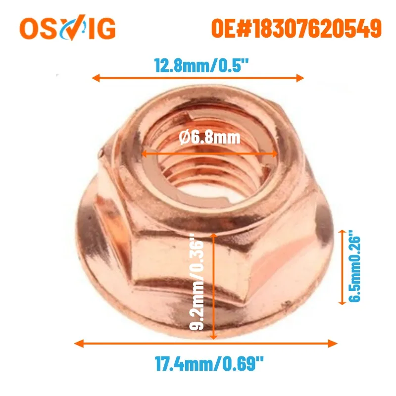 10pcs Oe#18307620549 M8 Carbon Steel Copper-plated Flange Locking Nut For Bmw Exhaust System E30 E36 E46 E34 E39 Z3