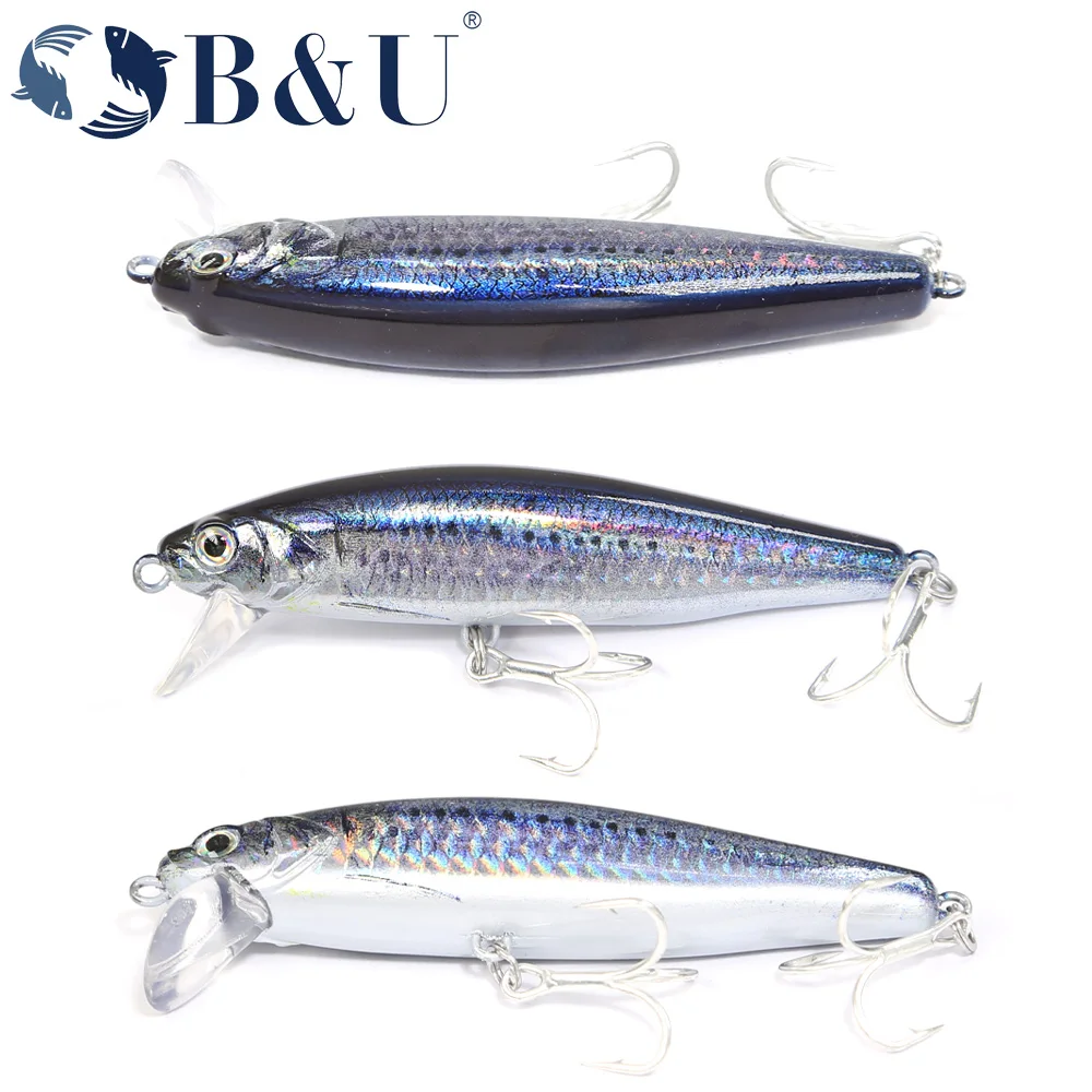 Fishing Lure B&U 80mm Sinking Minnow Hard Lure Jerkbait Saltwater Long Casting Distance Fishing lures Sea Artificial Bait Wobblers Sea Bass