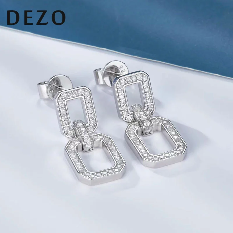 DEZO Moissanite Drop Earrings for Women Solid 925 Sterling Silver Rectangle Earring VVS D Color GRA Certificate Fine Jewelry
