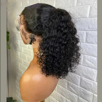 13X4 Lace Frontal Synthetic Wig For Black Women Ponytail Jerry Curly Prepluck Bleached Knot Baby Hair Cosplay Daily Party