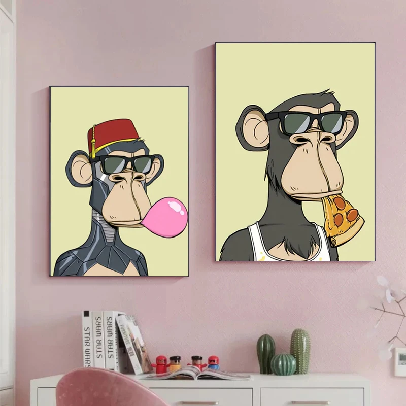 Nft série o entediado macaco iate clube macaco desenho animado personagem  pintura da lona cartaz estético parede fotos quarto decoração casa -  AliExpress