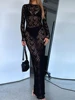 Sexy See-through Lace Flower Embroidery Slim Bodycon Long Dress Women Long Sleeved Maxi Dress Evening Club Party Vestidos 3