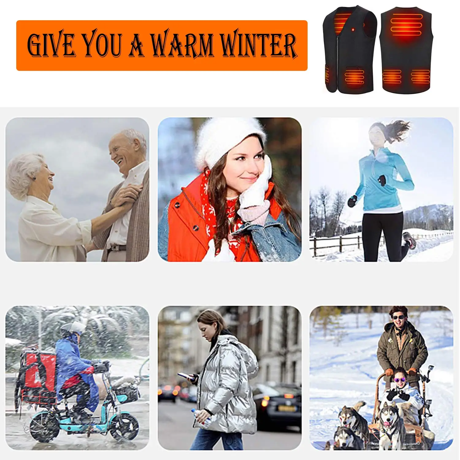 Description Picture 2 of itemElectric Heated Jacket Warm Vest Electric Heated Vest  for Women & Men Winter Outdoor Skiing Hiking Hunting Motorcycle Camping
