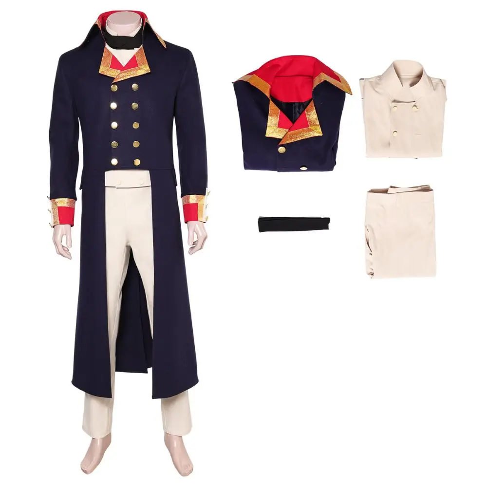 thumbnail image 1 of Sombrero de Napoleón medieval para cosplay, disfraz de fantasía, disfraz para adultos, hombres y mujeres, sombrero de almirante bicornio, uniforme, bata, pantalones, traje de Halloween, 1 of 5