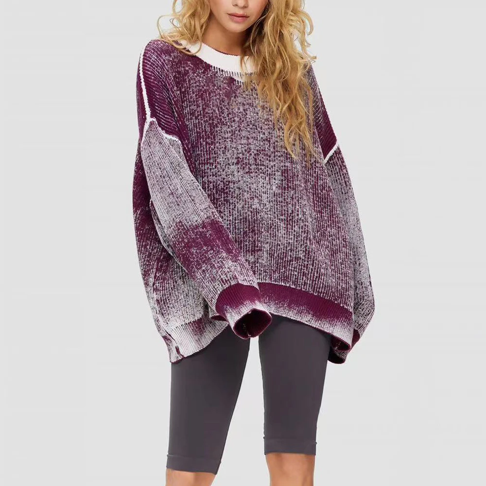 

Distress Tie Dye Round Neck Pullover Sweater Long Sleeve Loose Vintage Black Oversized knitwear Top Jumper Streetwear Basic 2023