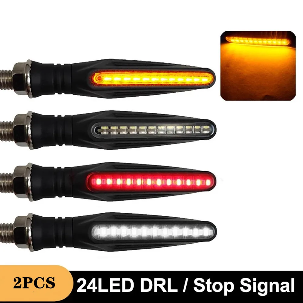 2xSequentialFlow24LEDMotorcycleTurnSignalDRLBrakeIndicator