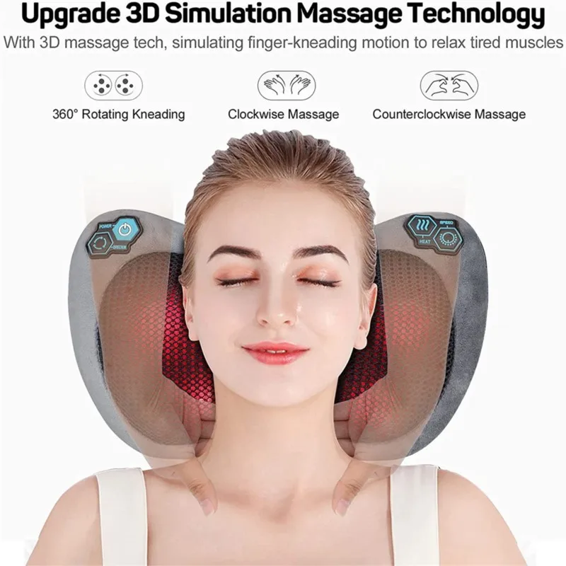 Massage Cushion Heat Relax Neck Massage Back Shiatsu Massager Portable 4 Roller Electric 3D Massager Pillow for Home Office Auto