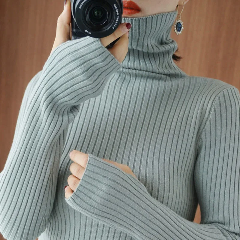 

Lucyever Elegant Basic Turtleneck Sweaters Women New Spring Knitted Pullover Sweater Korean Solid Slim Fit Bottoming Female Tops