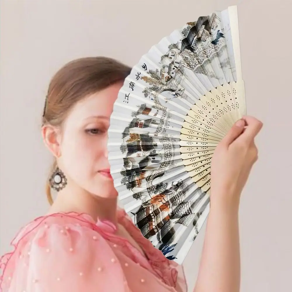 Folding Fan Outdoor Silk Vintage Colorful Tassel Elegent Hand Fan Hand Bamboo Shank Classical Dance Home Decoration
