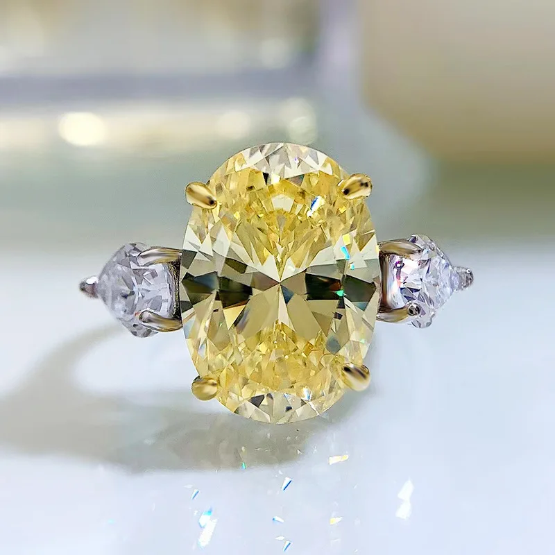 

S952 серебряное кольцо, новое, простое, с четырьмя крапанами, модное, сверкающее, большое, овальное, с бриллиантами 10*14, кольцо с высокоуглеродистым бриллиантом 10 карат