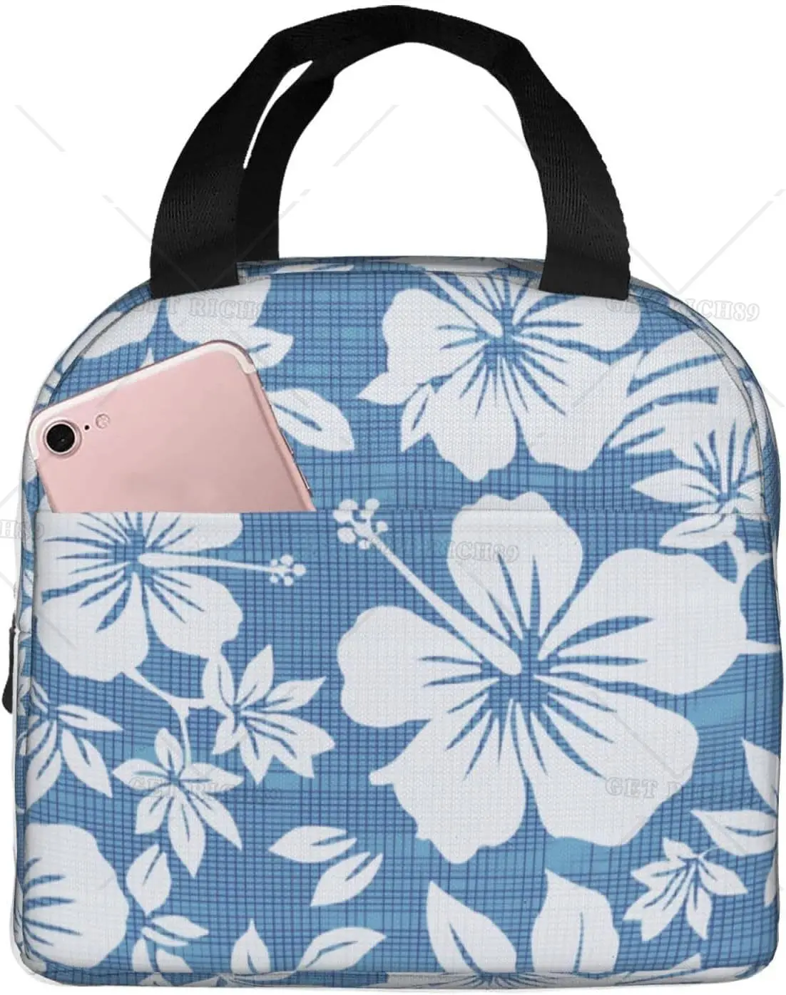 

Hibiscus Flower Lunch Bag for Women Insulated Lunch Box Reusable Lunch Organizer Waterproof Lunch Holder Flower Cooler Tote Bag