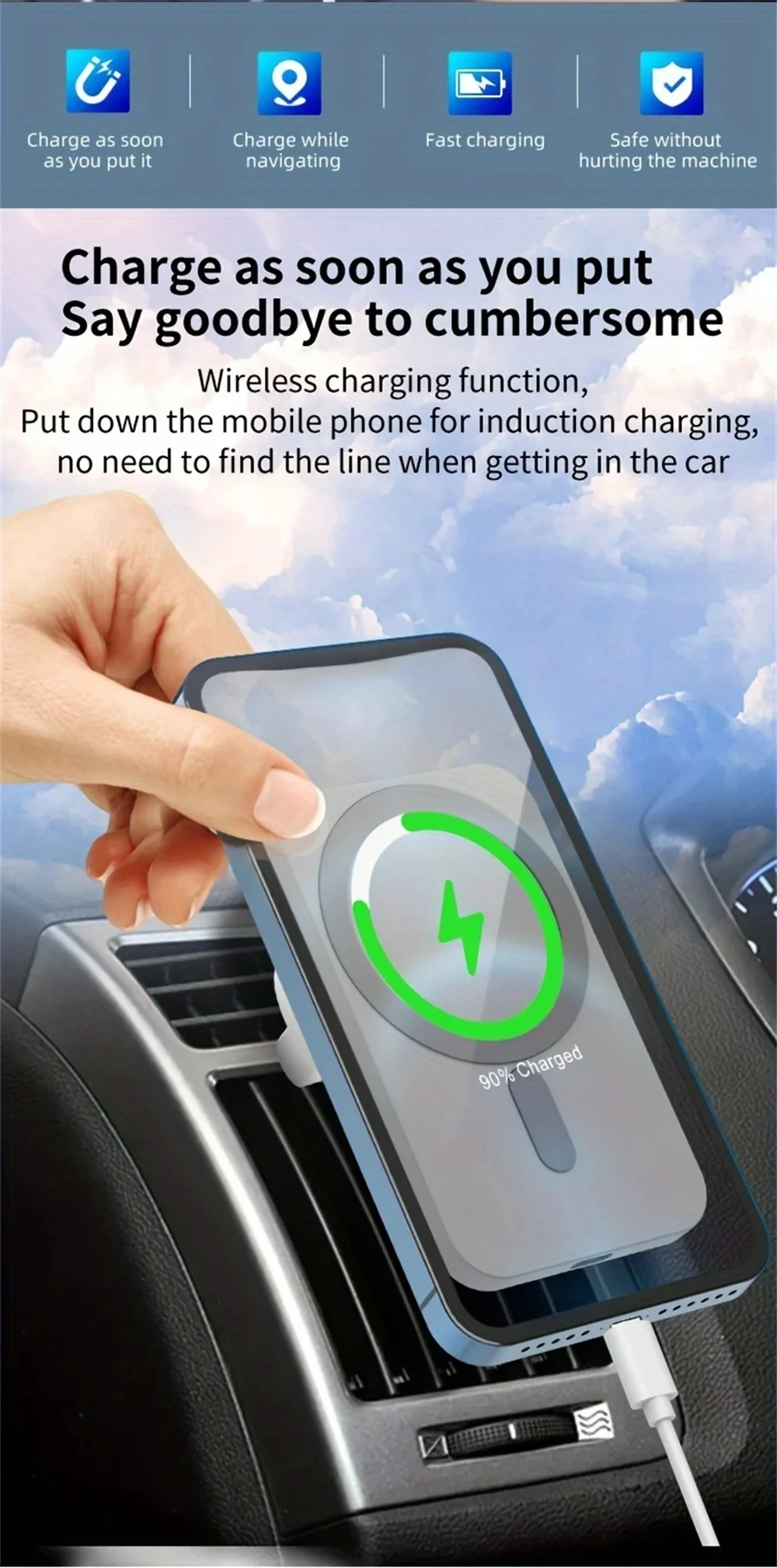 15W Magnetic Car Charger Fast Charging Wireless Charger Car Air Vent Phone Holder Car Adapter For iPhone 15 14 Pro Xiaomi oppo