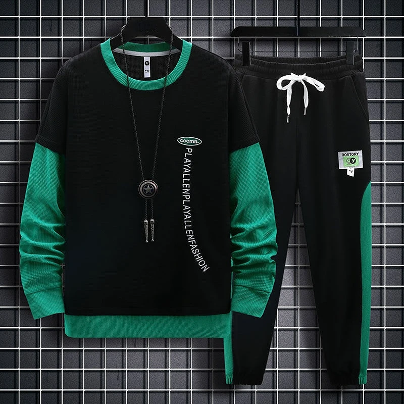 

Cool Spring Slim Fit Basic Chic Pants Sets Casual Autumn Long Sleeve Stretch Clothes for Men Male T Shirt Kpop Korean Style Top