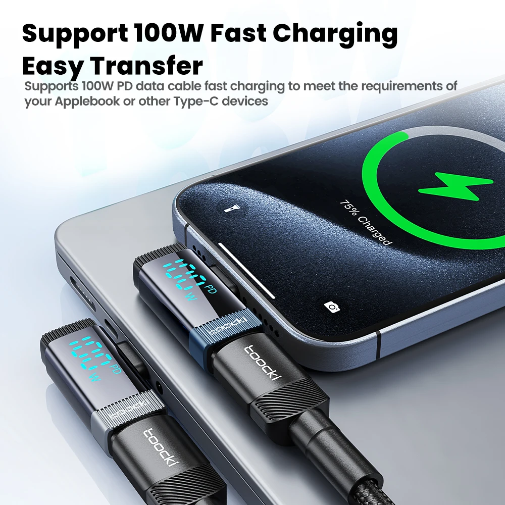 Toocki USB Type C Adapter 100w Fast Charging 480Mbps Data Transfer 90D Elbow Digital Display Connector For Cellphone Accessories type c adapter