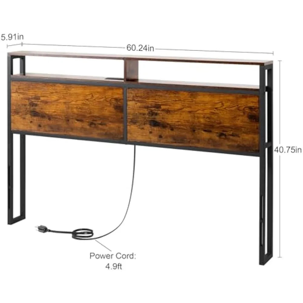 Metal and Wood Headboard with Charging Station,Dresser for Bedroom with 4 Drawers 5