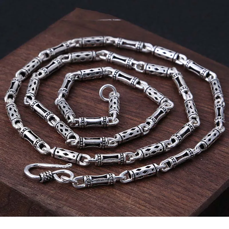 

925 Sterling Silver Thaisilver Rocker Bamboo Chain Men Necklace Retro Women Hip Hop Fine Jewelry DIY Accessory 4mm vintage